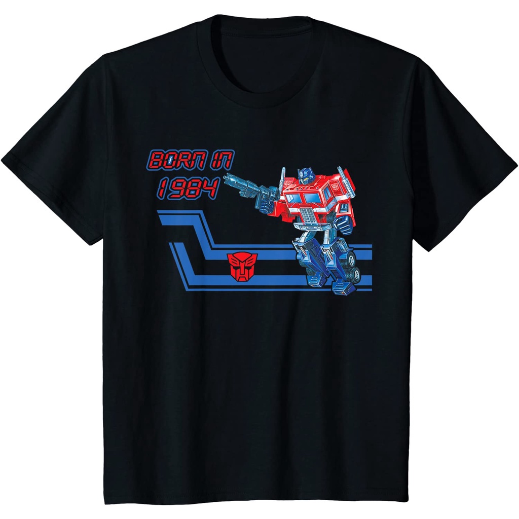 transformers-optimus-prime-g1-box-art-born-in-1984-เสื้อยืดสีขาว-ผ้าฝ้ายคุณภาพสูงแขนสั้นเทรนด์แฟชั่น