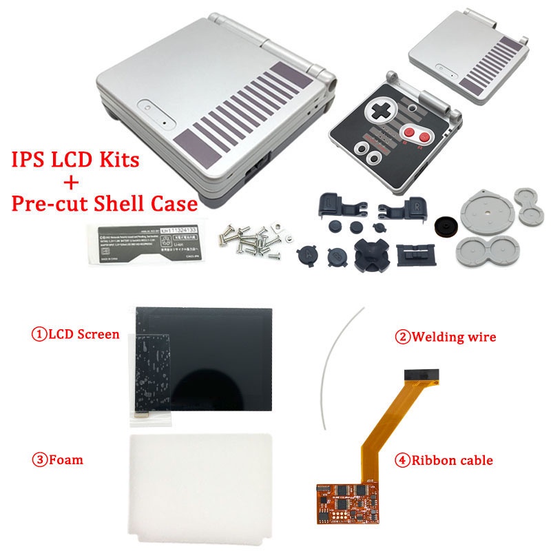 IPS V2 LCD Backlight Screen Kit With Pre-cut White Shell & Lens For Game Boy Advance SP