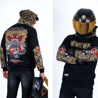 Prostreet Barong Culture Pride V2 เสื้อแจ็กเก็ตกันหนาว มีฮู้ด พิมพ์ลาย Guardian Riders สีขาว สําหรับผู้ชาย และผู้หญิง