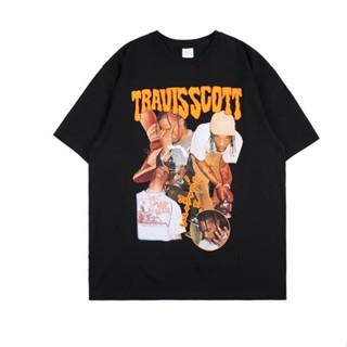 ชุดเซ็ต 2 ชิ้น - พลัสไซส์ Travis Scott เสื้อยืดผู้ชายและผู้หญิงใหม่พิมพ์ผ้าฝ้ายเสื้อยืดแขนสั้นลําลอง