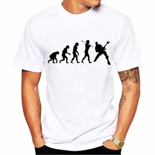 เสื้อวินเทจผญ - ตลก วิวัฒนาการของผู้ชายเล่นกีตาร์พิมพ์เสื้อยืดผู้ชายฤดูร้อนแฟชั่นสีขาวเสื้อยืด homm