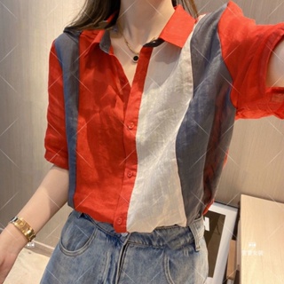 [Fashion Recommendation] เสื้อเชิ้ตแขนสั้น สีตัดกัน สไตล์เกาหลี แฟชั่นฤดูร้อน สําหรับผู้หญิง