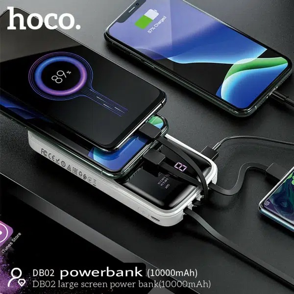 [ของแท้ ส่งไว ]Hoco DB02 powerbank 10000mAh มีมอก. มาพร้อมสายชาร์จ 4 ...