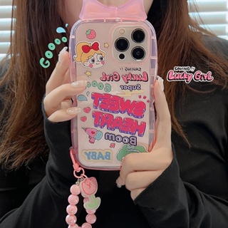 เคสโทรศัพท์มือถือ แบบใส ลายการ์ตูนเด็กผู้หญิง ประดับโบว์น่ารัก พร้อมสายโซ่คล้อง สําหรับ Iphone XS XR 11 12 13 PRO MAX