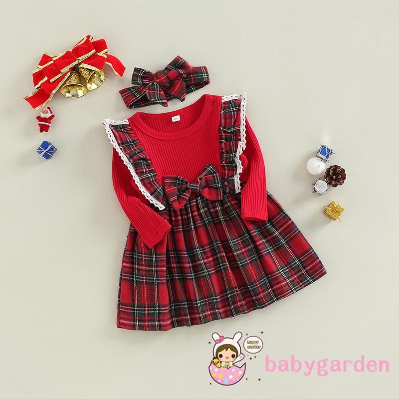 babygarden-ชุดเดรสแขนยาว-ลายสก๊อต-แต่งระบาย-พร้อมที่คาดผม-สําหรับเด็กผู้หญิง-อายุ-3-เดือน-3-ปี