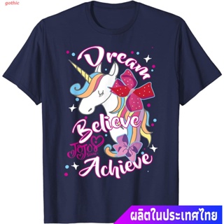 เสื้อขาว เสื้อยืดแขนสั้น JoJo Siwa Dream Believe Achieve Unicorn Graphic T-Shirt Popular T-shirts