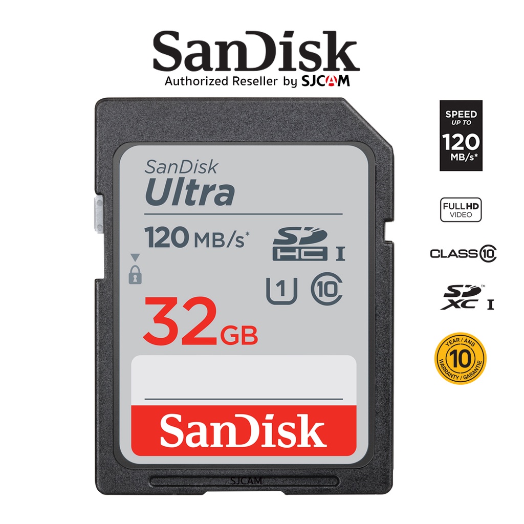 ภาพหน้าปกสินค้าSanDisk Ultra SD Card 32GB Class10 SDHC Speed 120MB/s (SDSDUN4-032G-GN6IN) เมมโมรี่การ์ด สำหรับ กล้องมิลเลอร์เลส DSLR Mirrorless ประกัน10ปี จากร้าน sjcam_officialstore บน Shopee