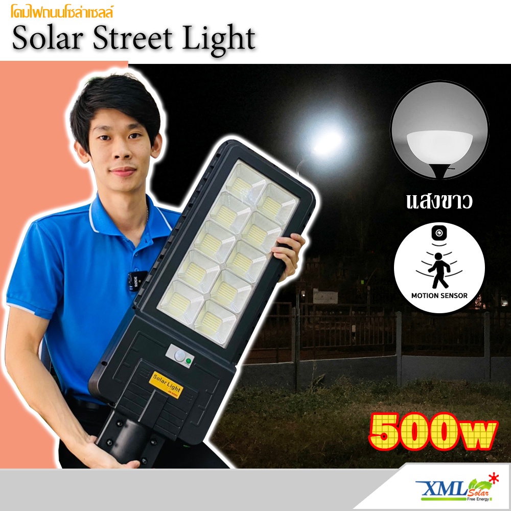 ภาพหน้าปกสินค้าโคมไฟถนนโซล่าเซลล์ รุ่น JD 500 W (แสง : ขาว)(Motion Sensor) โคมไฟพลังแสงอาทิตย์ ไฟโซล่าเซลล์ จากร้าน xmlsolar.shopee บน Shopee