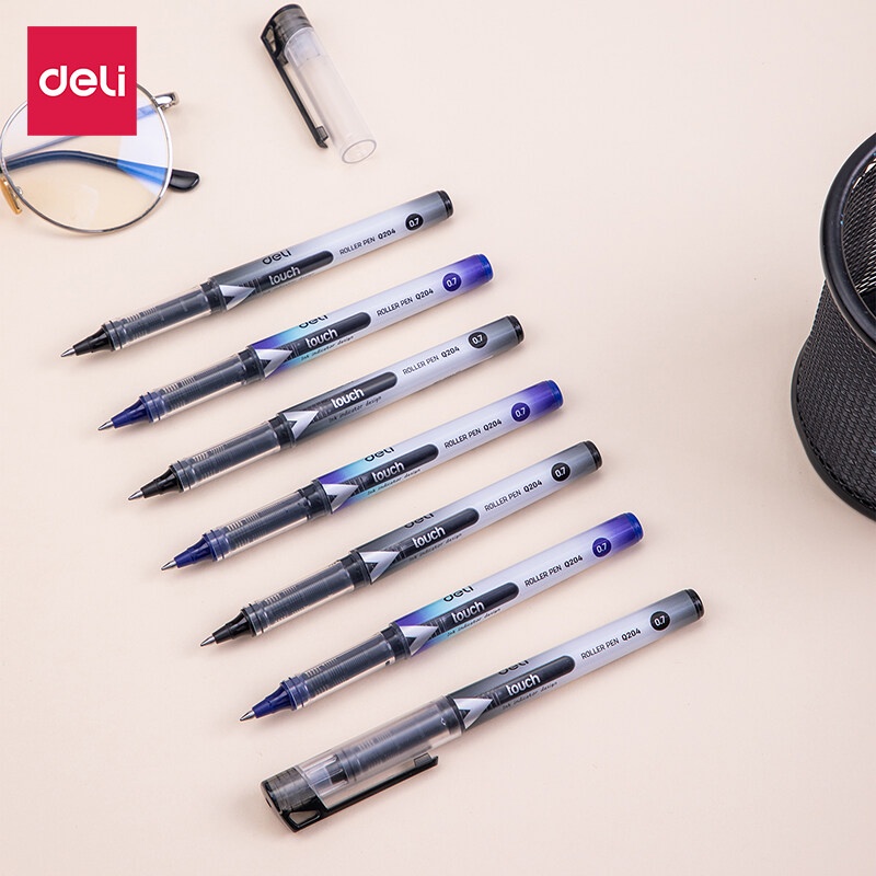deli-ปากกาเจล-1-แท่ง-ขนาดเส้น-0-5mm-0-7mm-ลูกกลิ้ง-ปากกาหมึกน้ำ-หมึกสีดำ-สีฟ้า-หมึกเจลคุณภาพดี-roller-pen