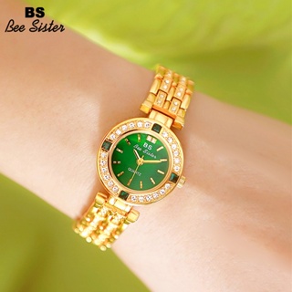 Bs Bee Sister นาฬิกาข้อมือควอตซ์แฟชั่น สายแสตนเลส กันน้ํา ประดับเพชรเทียม สีเขียว หรูหรา สําหรับสตรี FA1752