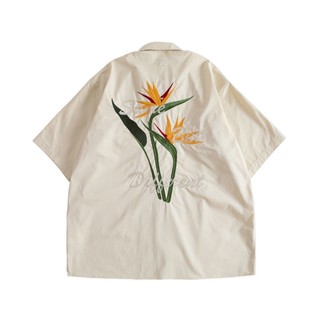 เสื้อเชิ้ตแขนสั้น ลายปักมะพร้าว สไตล์เกาหลี