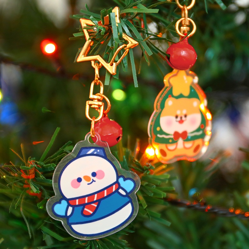 พวงกุญแจอะคริลิค-จี้ตุ๊กตาหมี-กวาง-สโนว์แมน-คริสต์มาส-น่ารัก-พร้อมกระดิ่ง-ของขวัญปีใหม่