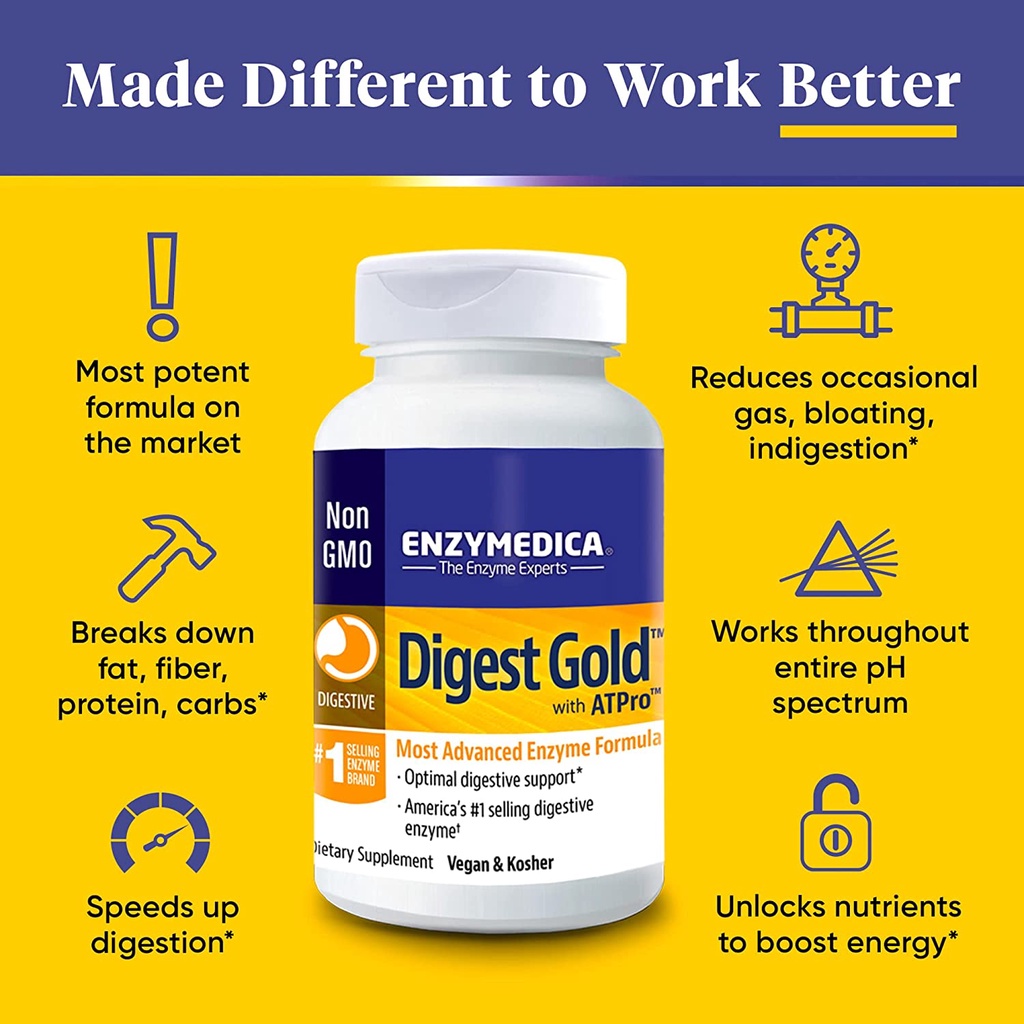 ภาพสินค้าEnzymedica Digest Gold+ with ATPro 45 Capsules ลดอาการท้องอืด ลดก๊าซในท้อง ท้องผูก เอนไซม์ย่อยอาหาร Digestive Enzyme จากร้าน wiwanya บน Shopee ภาพที่ 4