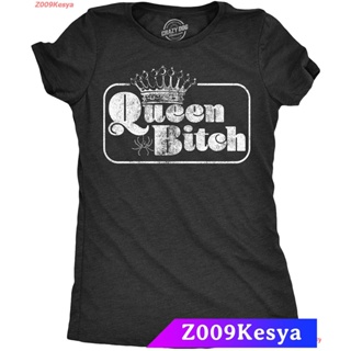Z009Kesya เสื้อยืดผู้หญิงผ้าคอตตอน Crazy Dog T-Shirts Womens Queen Bitch Tshirt Funny Sarcastic Tee For Ladies sale Craz