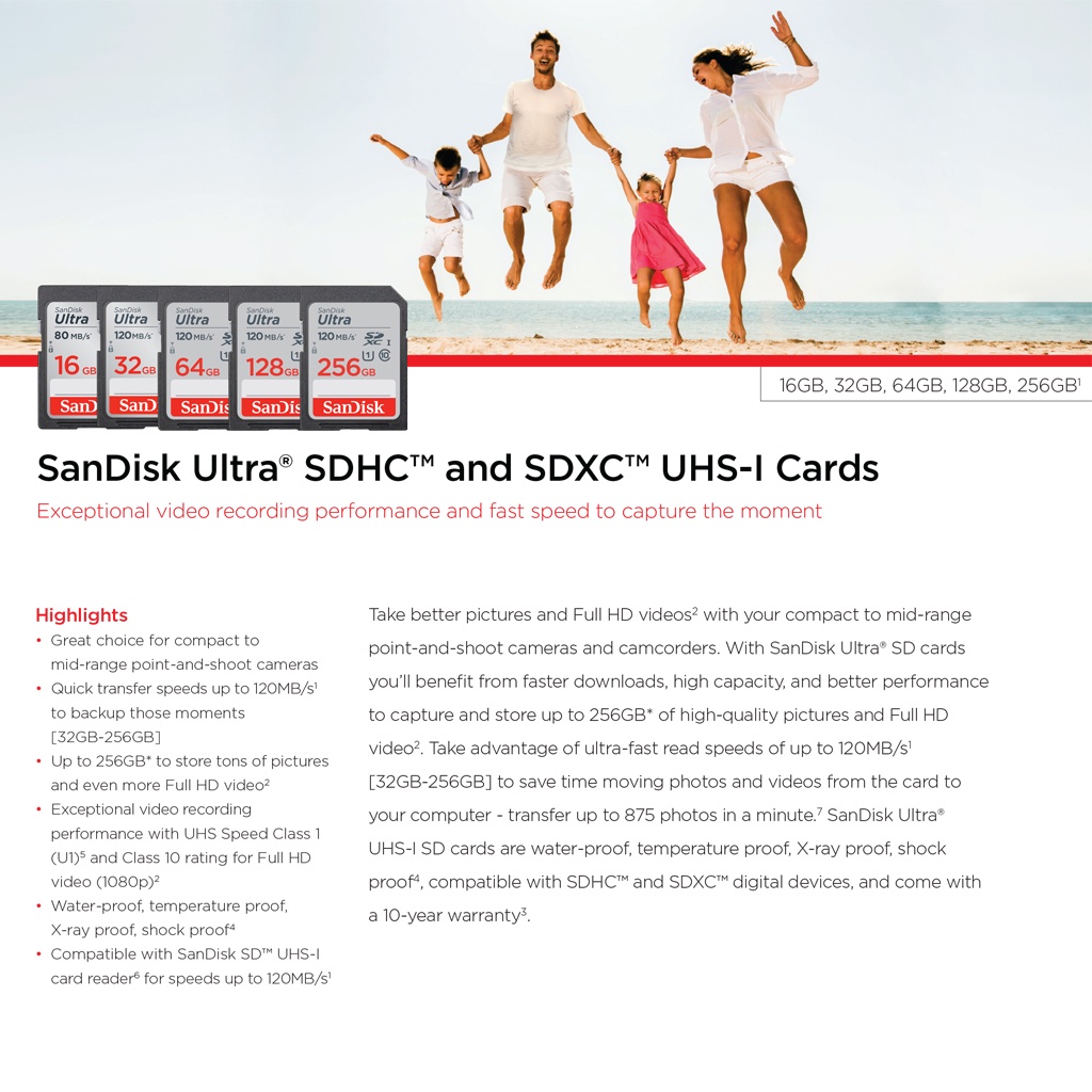 ภาพสินค้าSanDisk Ultra SD Card 32GB Class10 SDHC Speed 120MB/s (SDSDUN4-032G-GN6IN) เมมโมรี่การ์ด สำหรับ กล้องมิลเลอร์เลส DSLR Mirrorless ประกัน10ปี จากร้าน sjcam_officialstore บน Shopee ภาพที่ 1