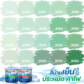 Beger คูลออลพลัส สีเขียวมิ้น ฟิล์มด้าน ภายนอก+ภายใน ขนาด 9L สีทาบ้าน สีบ้านเย็น เกรด 10 ปี สีบ้านเย็น