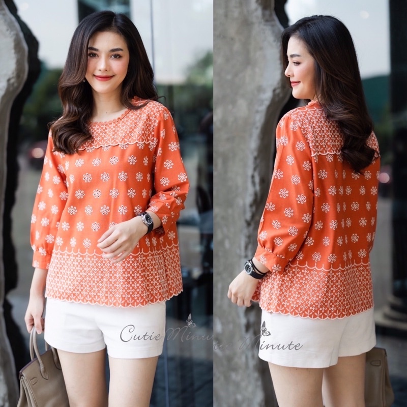 ทักก่อนสั่ง-เสื้อลินิน-งานปักฉลุทั้งตัว-อก44-cutieทักก่อนสั่ง