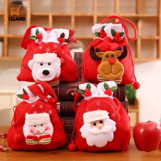 ถุงขนม ถุงของขวัญ ลายการ์ตูนคริสต์มาส ซานตาคลอส กวาง สโนว์แมน สีแดง