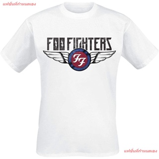 Foo Fighters Mens Flash Wings T-Shirt White Foo Fighters ฟูไฟเตอส์ วงร็อค เสื้อยืดผู้หญิง เสื้อยืดผู้ชาย เสื้อยืดคอกลม
