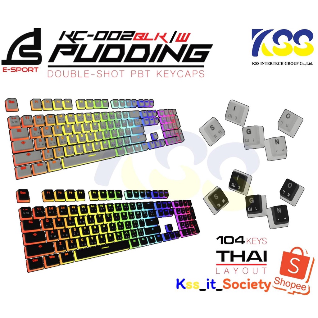 💥💥SIGNO E-Sport KC-002 BLK/W Pudding Double-Shot PBT Keycaps สีดำ/สีขาว ...