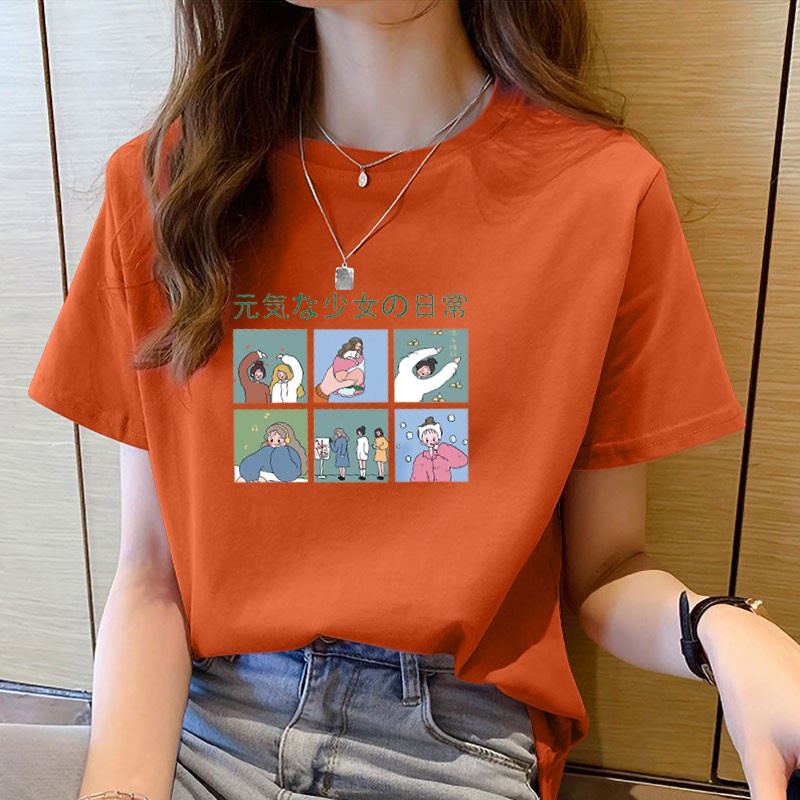 tee-เสื้อยืดอินเทรนด์สไตล์เกาหลี-womenพิมพ์แขนสั้นคอกลมเสื้อยืดหญิงฤดูร้อนใหม่เสื้อยืดป่า-ของขวัญ