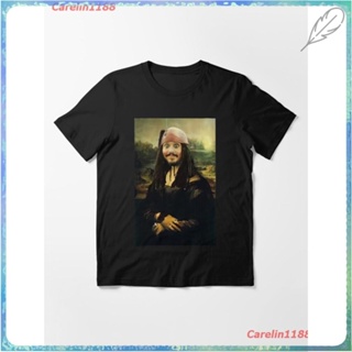 2022 Jack Sparrow As Mona Lisa T-Shirt เสื้อยืด ดพิมพ์ลาย เสื้อยืดผ้าฝ้าย คอกลม cotton แฟชั่น sale Unisex