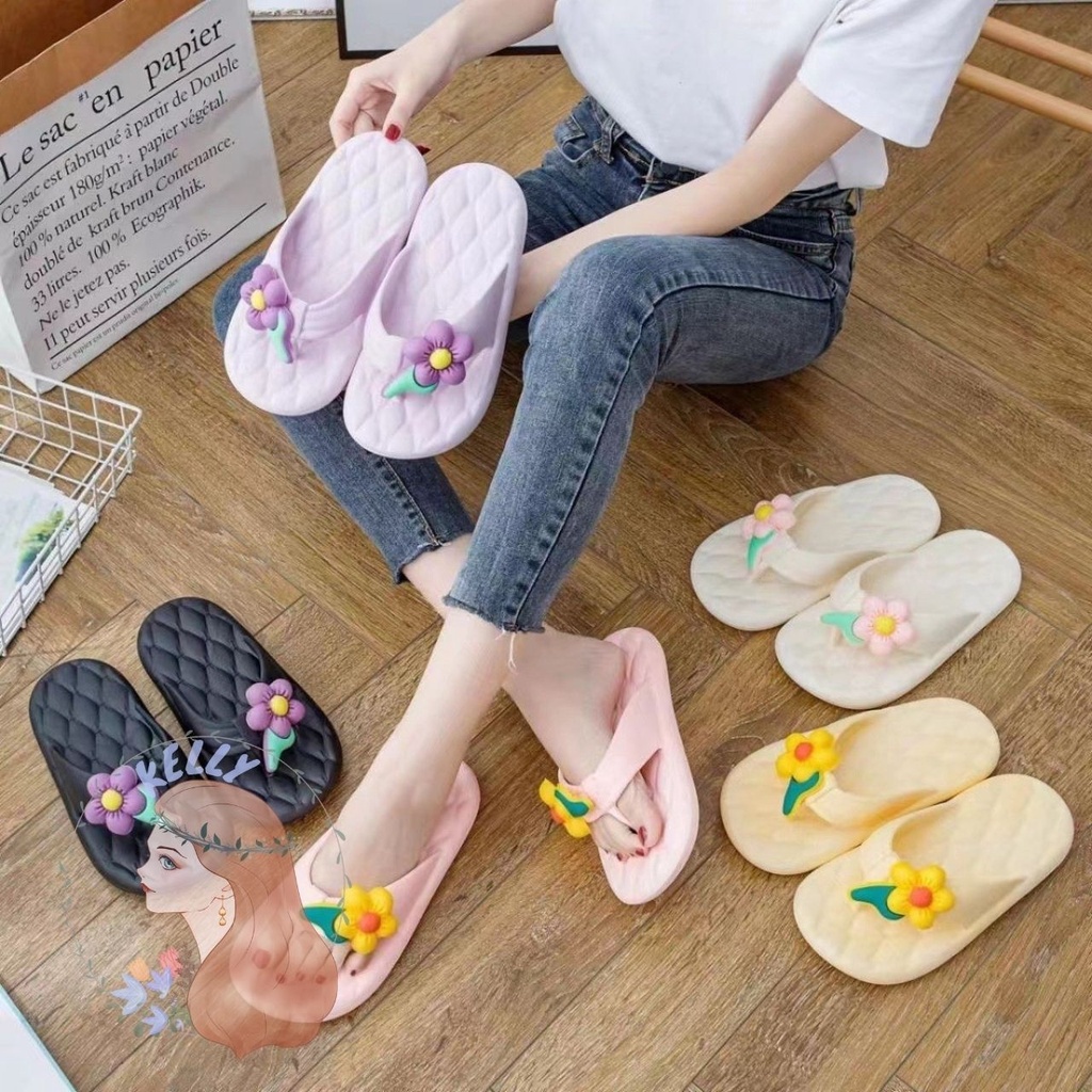 รองเท้าหูคีบลายดอกไม้-รองเท้าชายหาด-วัสดุทำจากยางอย่างดี-สวมใส่สบายน้ำหนกเบา-สีสดสดใส-t132