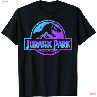 Tee เสื้อยืดผู้หญิง เสื้อยืดยอดนิยม Jurassic Park Blue & Purple Fossil Logo T-Shirt Sports T-shirt