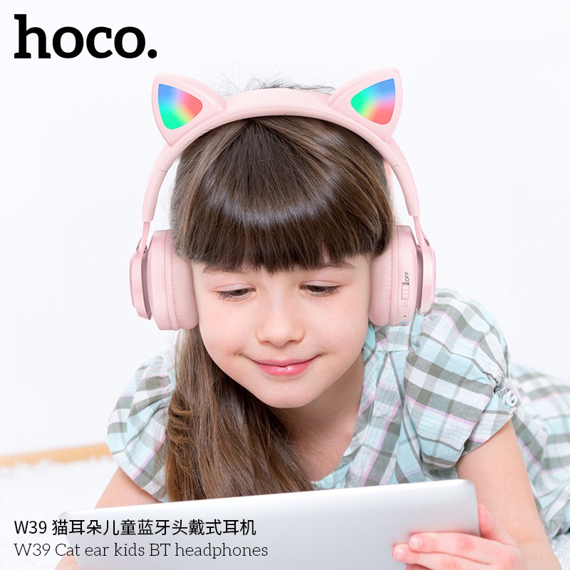 hoco-w39-หูฟัง-bluetooth-ครอบหูเหมาะสำหรับเด็กน่ารัก-สามารถเสียบ-auxได้-มาใหม่