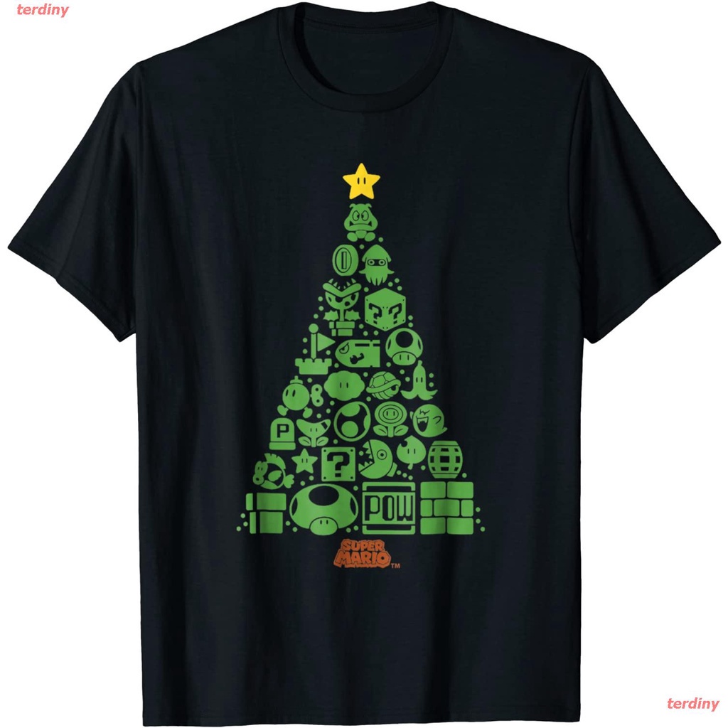 ใส่สบายๆน่ารักterdiny-เสื้อยืดแขนสั้น-super-mario-item-characters-christmas-tree-graphic-t-shirt-popular-t-shirts