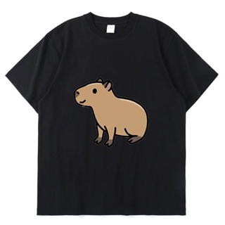 เสื้อยืดโอเวอร์ไซส์Capybara เสื้อยืดแขนสั้นลําลอง ผ้าฝ้าย 100% พิมพ์ลายสัตว์น่ารัก แฟชั่นฤดูร้อน สไตล์ฮาราจูกุ สําหรับคู