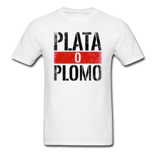 เสื้อขาว - เสื้อยืดผู้ชายรุ่นปี 2022 Narcos Serie Tv Plata O Plomo Pablo Escobar เสื้อยืดสีขาว Tops