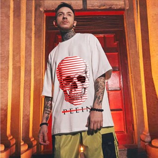 Tee เสื้อยืดสีขาวผู้หญิง - Peein Skull ท็อปส์ซูวินเทจวินเทจแรงบันดาลใจผ้าฝ้ายเสื้อยืดสําหรับผู้ชาย