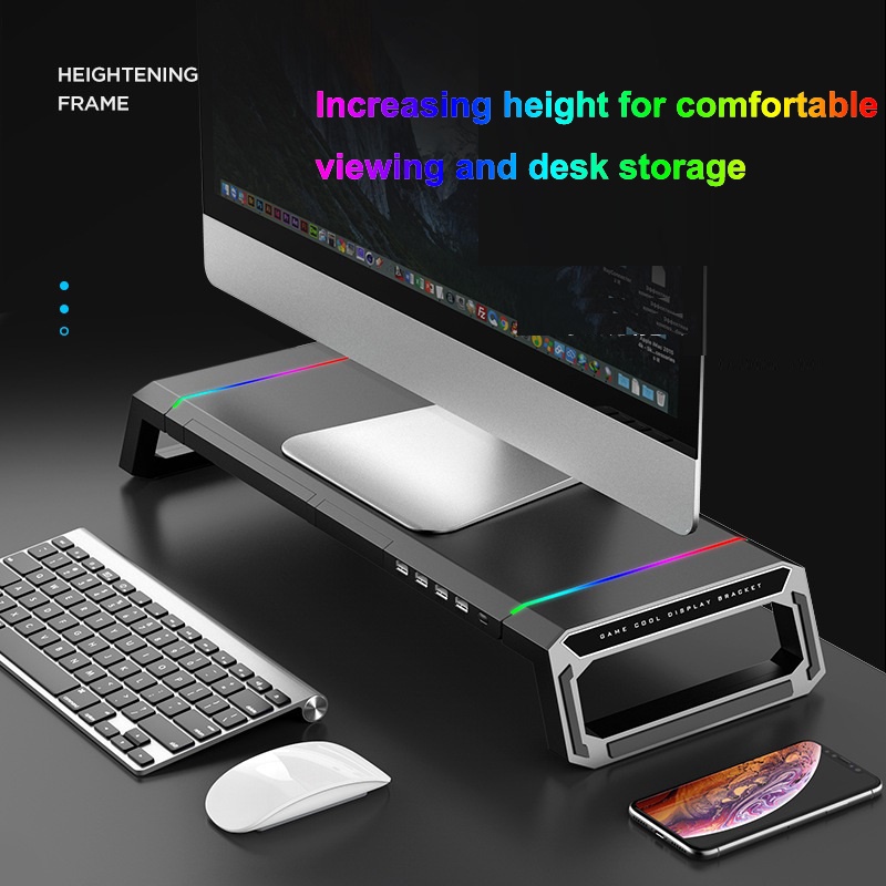 laptop-holder-notebook-monitor-stand-adjustable-bracket-foldable-anti-slip-multifunctional-holder-with-rgb-light-4-usb-3