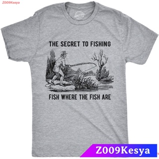 Z009Kesya เสื้อยืดสีพื้น Mens The Secret To Fishing Tshirt Funny Fathers Day Fisherman Tee discount Fishing ตกปลา