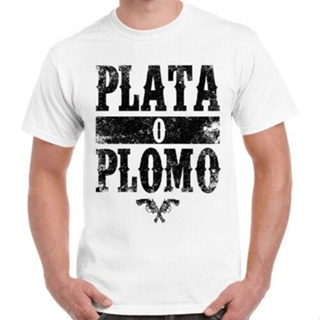 เสือยืดผู้ชาย Tee Plata O Plomo Narcos ปาโบล เอสโกบาร์ ของขวัญสุดเท่ เรโทร เชิร์ต _N| เสื้อยืด