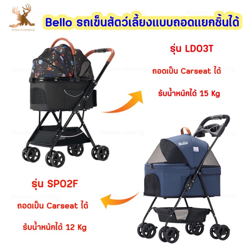 รถเข็นสุนัข-รถเข็นสัตว์เลี้ยงถอดแยกชิ้นได้-ยี่ห้อ-bello-รุ่น-m03-f-3-ล้อ-รับน้ำหนักได้-15-kg