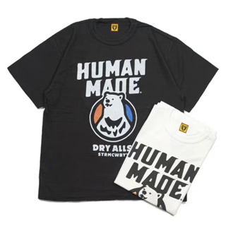 เสื้อสีขาว Human Made 19AW เสื้อยืดแขนสั้นเนื้อผ้าฝ้ายพิมพ์ลายโลโก้ตัวอักษรสไตล์เรโทรสําหรับคู่รัก