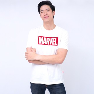 🔥 Marvel Men Logo T-Shirt Flock Print - เสื้อมาร์เวลผู้ชายพิมพ์กำมะหยี่ สินค้าลิขสิทธ์แท้100% characters studio 🔥