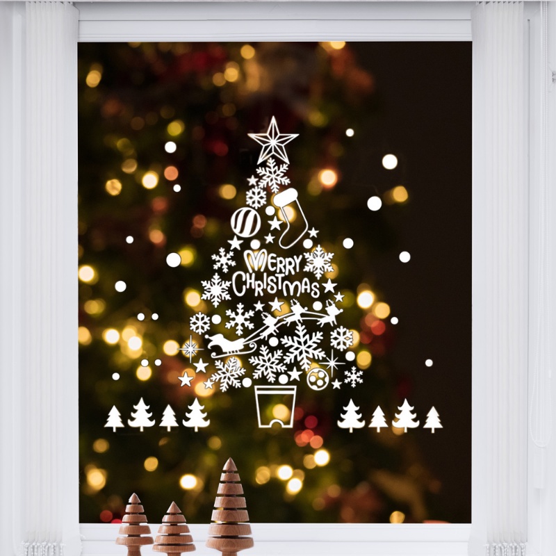 สติกเกอร์-pvc-ลายเกล็ดหิมะ-กวางเอลก์-คริสต์มาส-สีขาว-น่ารัก-สําหรับตกแต่งหน้าต่าง-ปาร์ตี้ปีใหม่-diy
