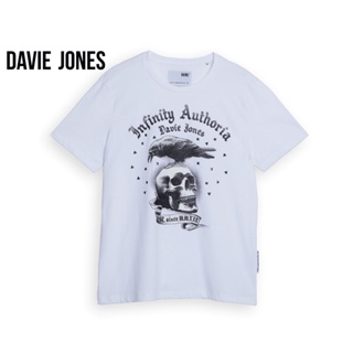 DAVIE JONES เสื้อยืดพิมพ์ลาย ทรง Regular Fit สีขาว Graphic print T-shirt in white WA0107WH