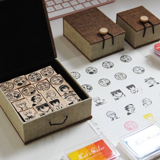 Cute Bungo Stray Dogs Seal Anime Hand Account Wooden Seals Inkpad Dazai Nakajima Student Stationery Gifts