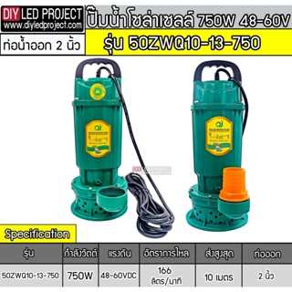 ปั๊มน้ำโซล่าเซลล์บัสเลส 750W 48V รุ่น 50ZWQ10-13-750 (เหล็กสีเขียว)