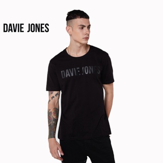 Tee ลายน่ารัก ┋▥▬DAVIE JONES เสื้อยืดพิมพ์ลายโลโก้ สีดำ Logo Print T-Shirt in black LG0031BK