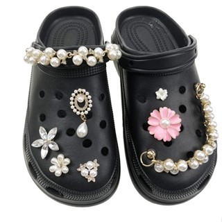 ใหม่ ชุดจี้ไข่มุก รูปดอกไม้ สําหรับตกแต่งรองเท้า Crocs Jibbitz DIY