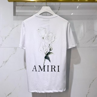 Tee เสื้อยืดแฟชั่น แฟชั่นยูนิเซ็กซ์Am1R1 2021 เสื้อยืดคอกลมแขนสั้นพิมพ์ลายตัวอักษรสีขาวสําหรับผู้ชาย