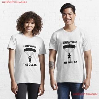 I SURVIVED THE GULAG Essential T-Shirt เสื้อยืดแขนสั้น overside เสื้อยืดผู้หญิง เสื้อยืดผู้ชาย เสื้อยืดพิมพ์ลาย เสื้อยืด