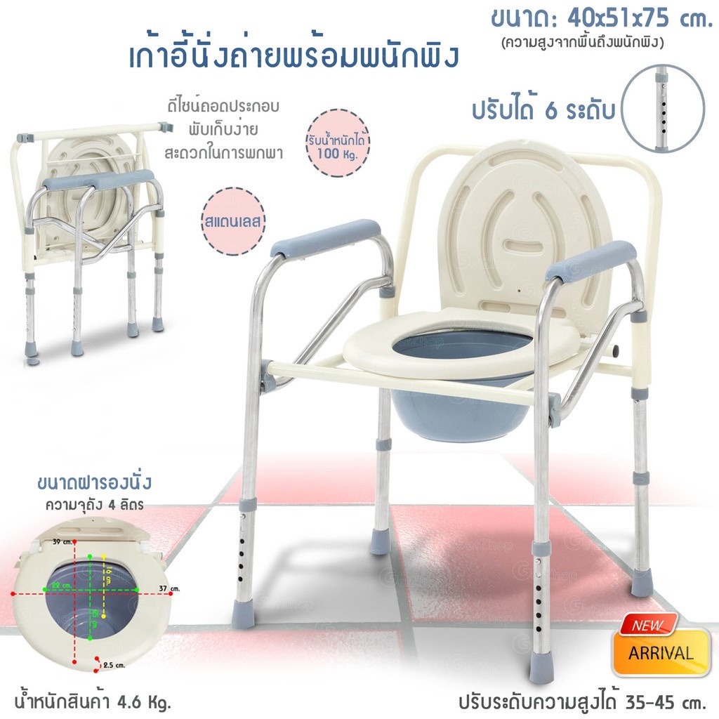 เก้าอี้นั่งถ่าย-อาบน้ำ-อลูมิเนียม-เก้าอี้นั่งถ่าย-โครงอลูมิเนียมอัลลอยด์-น้ำหนักเบา-wheelchair-พับได้-โครงอลูมิเ