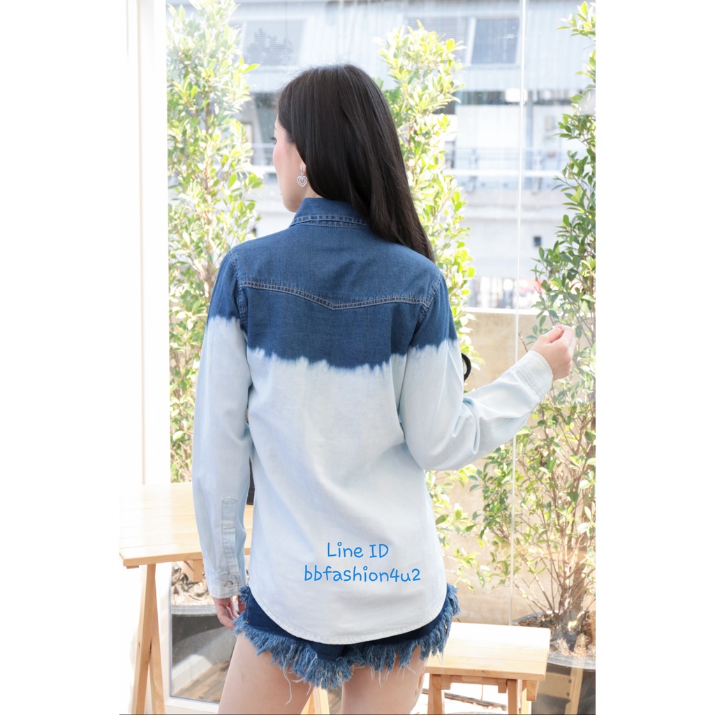เสื้อยีนส์แขนยาว-ทูโทน-ผลิตจากผ้ายีนส์เนื้อนิ่มสียีนส์เข้มสลับยีนส์อ่อน-สวยมาก