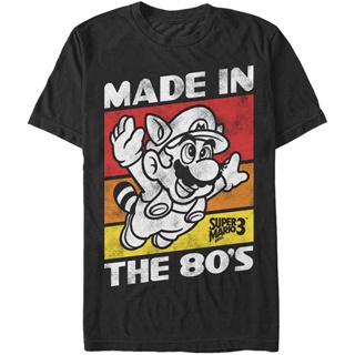 เกาหลีธรรมดา100%cotton เสื้อยืดคอวีผู้ชาย Mens Nintendo Raccoon Mario Made In The 80s T-Shirt men เสื้อ ยืด ผู้ชาย คอก